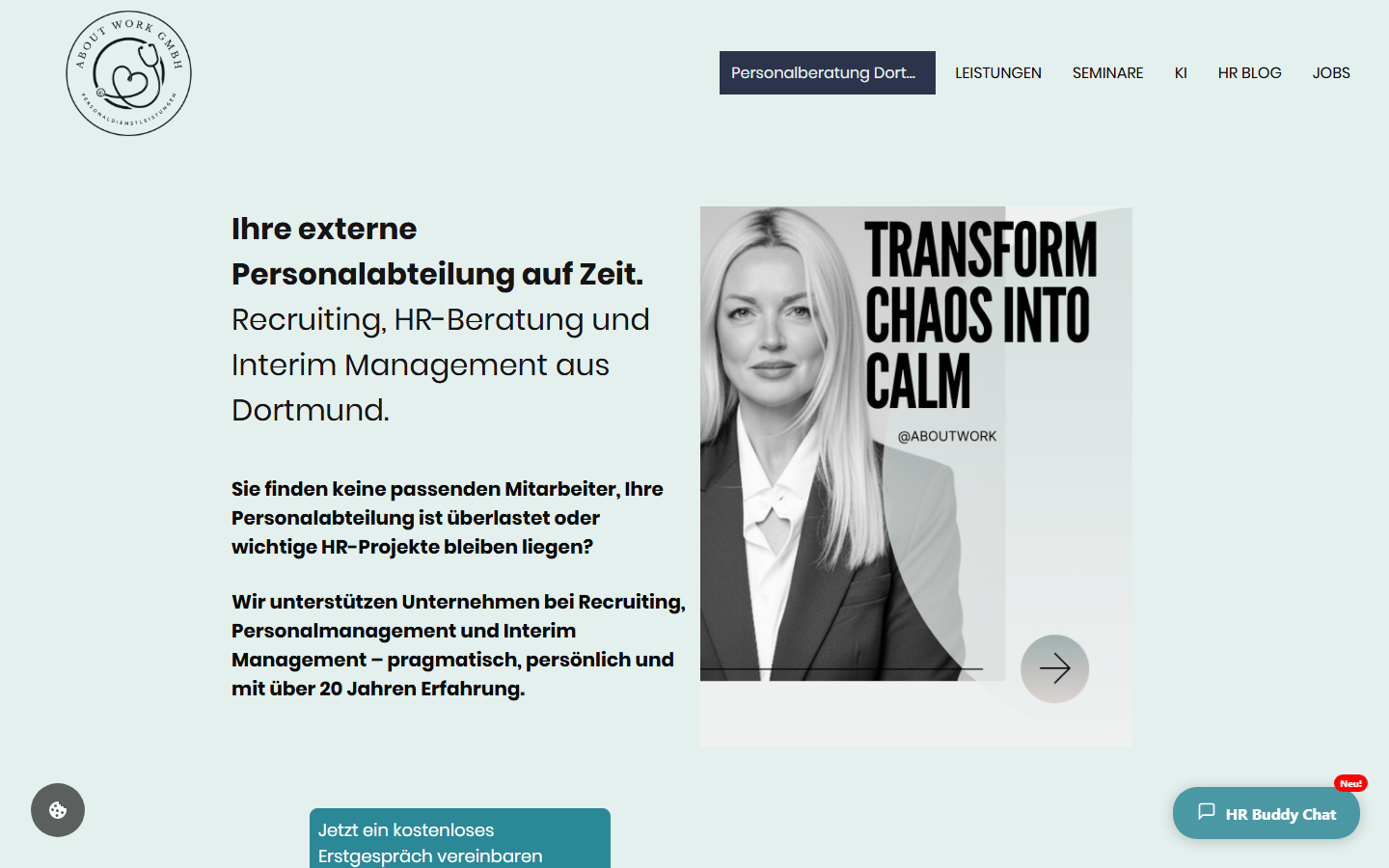Screenshot of the About Work website