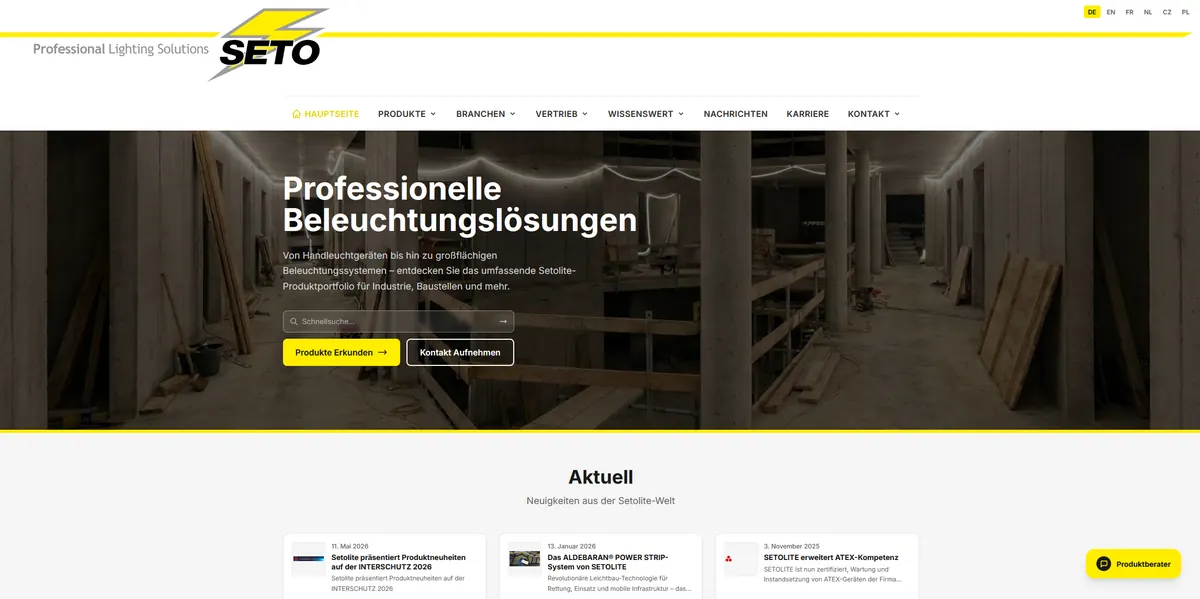 Screenshot der Website von Setolite Lichttechnik